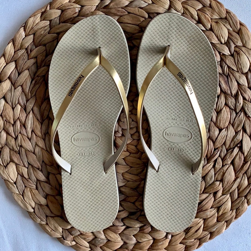 Gold Havaianas flip flops